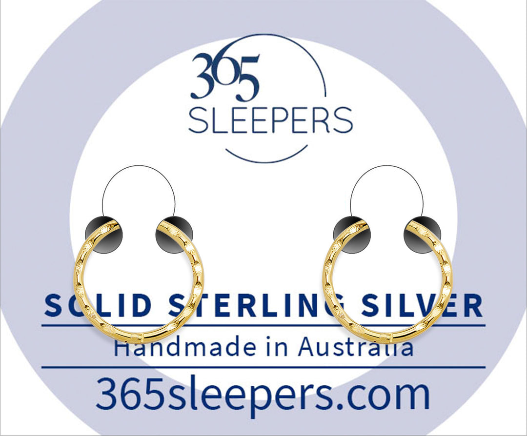 1 Pair 22ct Gold Plated Solid Sterling Silver Faceted Hinged Hoop Sleeper Earrings