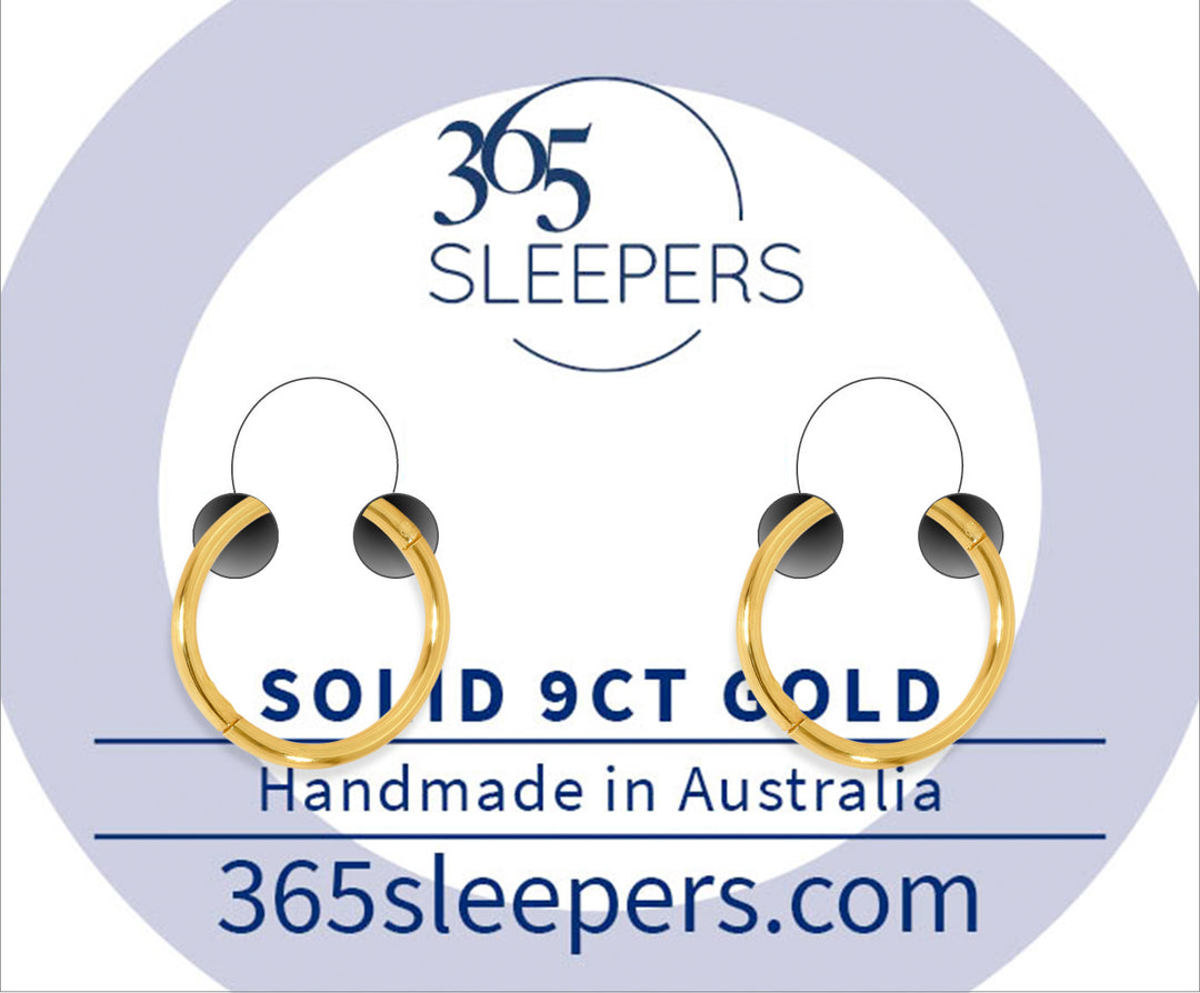 1 Pair Solid 9ct Yellow Gold Polished Hinged Hoop Sleeper Earrings