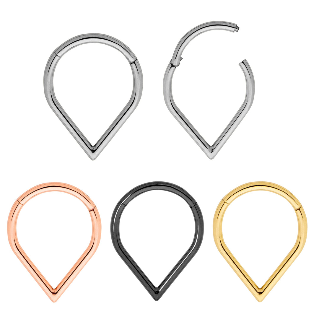 1 Pair 16G Titanium Tear Drop Pear Shape Hinged Hoop Segment Rings Sleeper Earrings