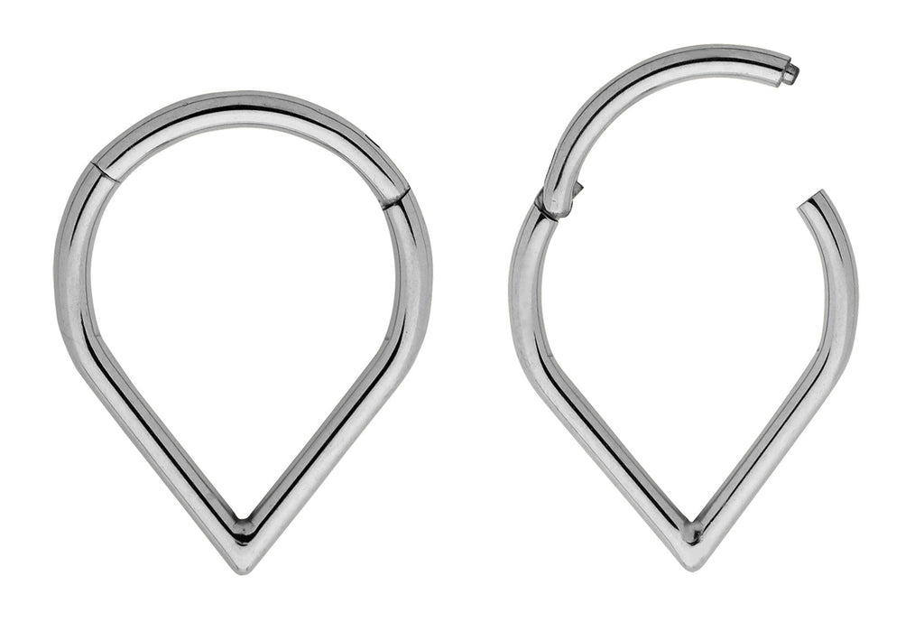 1 Pair 16G Titanium Tear Drop Pear Shape Hinged Hoop Segment Rings Sleeper Earrings