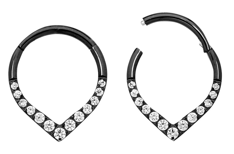 1 Pair 16G Titanium Gem Tear Drop Pear Shape Hinged Hoop Segment Rings Sleeper Earrings