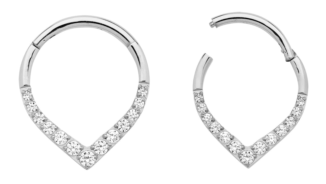 1 Pair 16G Titanium Gem Tear Drop Pear Shape Hinged Hoop Segment Rings Sleeper Earrings