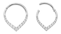 1 Pair 16G Titanium Gem Tear Drop Pear Shape Hinged Hoop Segment Rings Sleeper Earrings