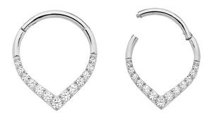 1 Pair 16G Titanium Gem Tear Drop Pear Shape Hinged Hoop Segment Rings Sleeper Earrings