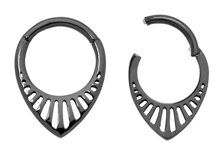 1 Pair 16G Titanium Ribbed Tear Drop Hinged Hoop Segment Rings Sleeper Earrings