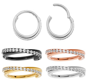 1 Pair 16G Titanium Double Twist Gem Hinged Hoop Segment Rings Sleeper Earrings