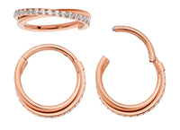1 Pair 16G Titanium Double Twist Gem Hinged Hoop Segment Rings Sleeper Earrings