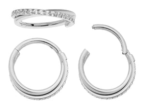 1 Pair 16G Titanium Double Twist Gem Hinged Hoop Segment Rings Sleeper Earrings