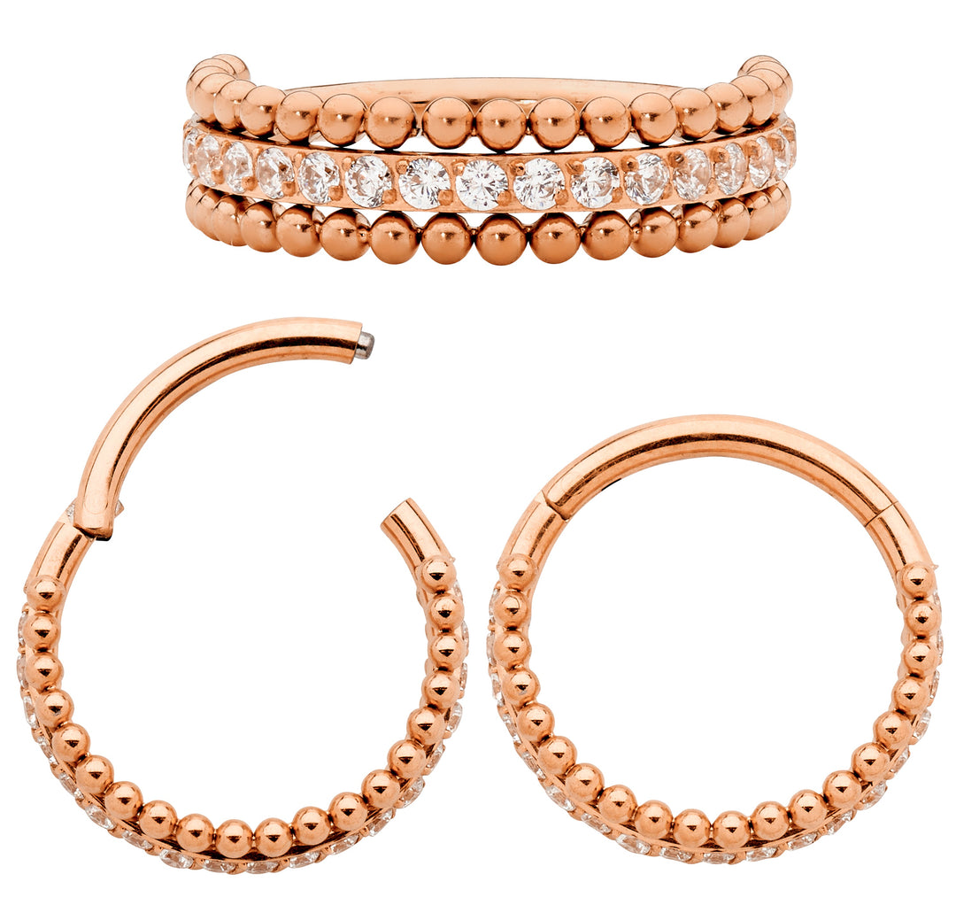 Pair 16G Titanium Double Twist Gem Hinged Hoop Sleeper Earrings