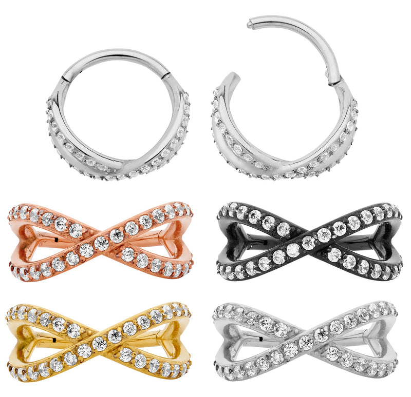 1 Pair 16G Stainless Steel Double Cross Over Hinged Hoop Segment Rings Sleeper Earrings