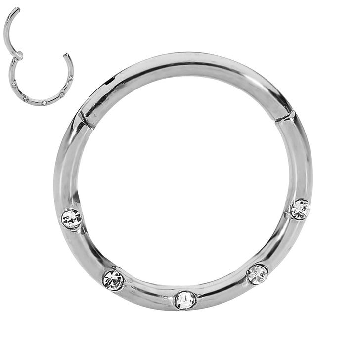 1 Piece 16G Titanium 5 Gem Hinged Hoop Segment Ring Sleeper Earring