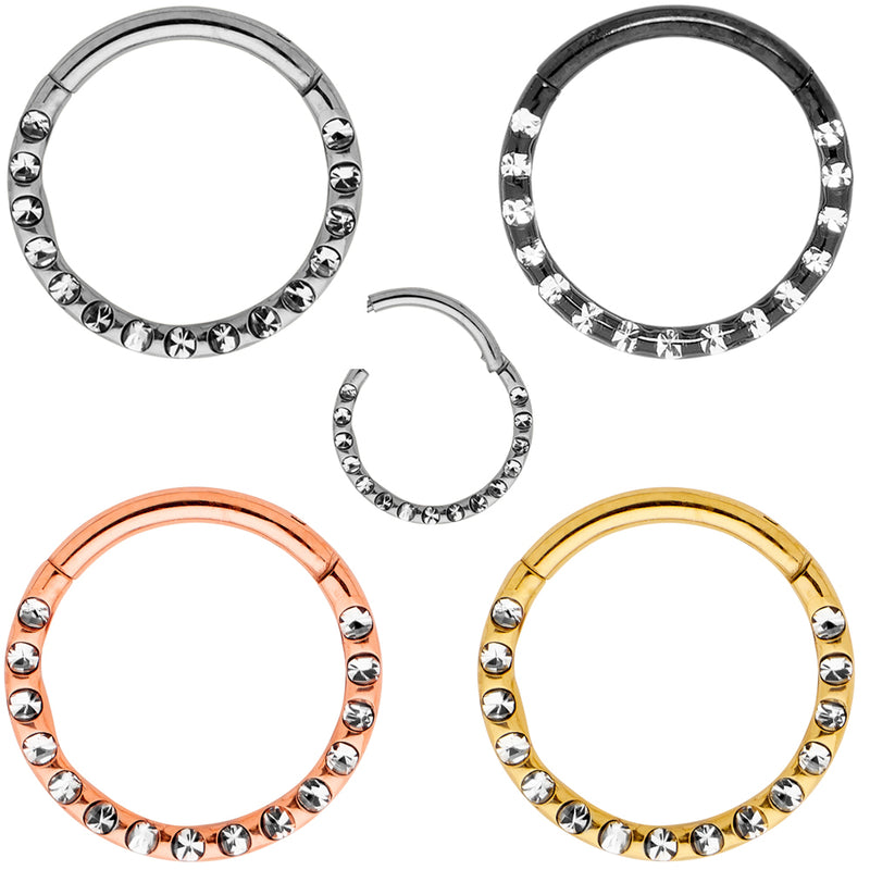 1 Piece 16G Titanium Gem Hinged Hoop Segment Ring Sleeper Earring Body Piercing