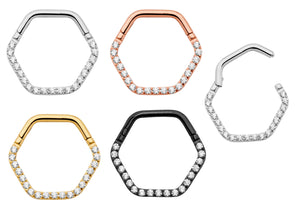 1 Piece 16G Titanium Gem Hexagonal Hinged Hoop Segment Ring Sleeper Earring Body Piercing