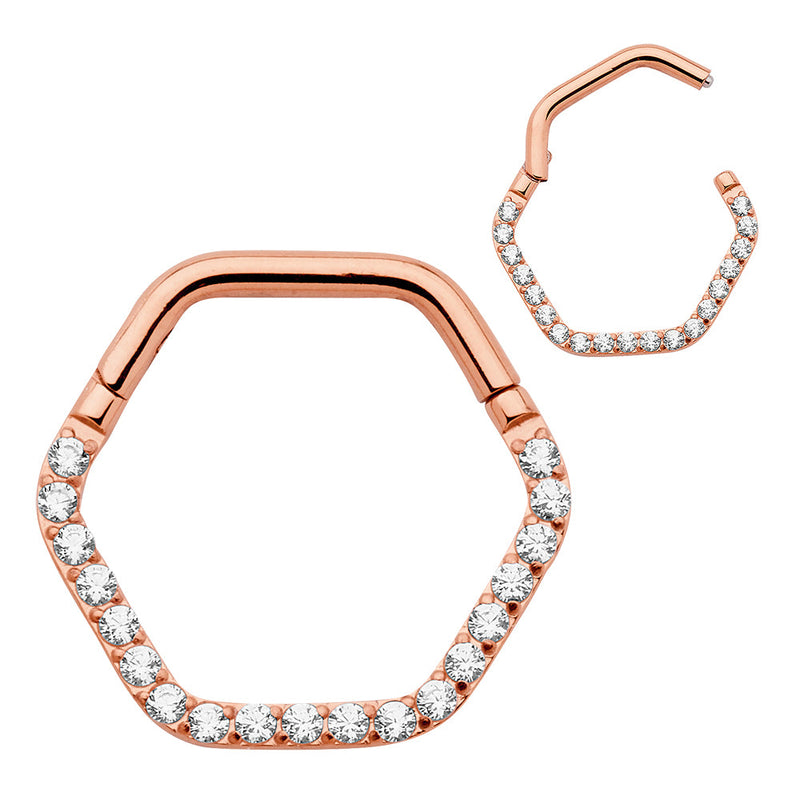 1 Piece 16G Titanium Gem Hexagonal Hinged Hoop Segment Ring Sleeper Earring Body Piercing