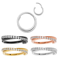 1 Piece 16G Titanium Double Twist Gem Hinged Hoop Segment Ring Sleeper Earring