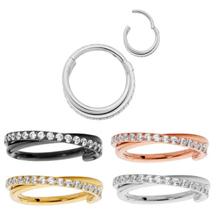 1 Piece 16G Titanium Double Twist Gem Hinged Hoop Segment Ring Sleeper Earring