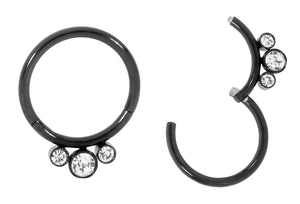 1 Pair 16G Stainless Steel 3 Gem Hinged Hoop Segment Rings Sleeper Earrings