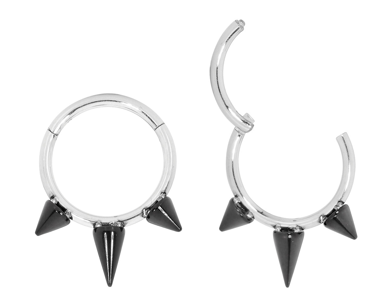 1 Pair 16G Stainless Steel Two Tone Spike Hinged Hoop