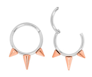 1 Pair 16G Stainless Steel Two Tone Spike Hinged Hoop Segment Rings Sleeper Earrings