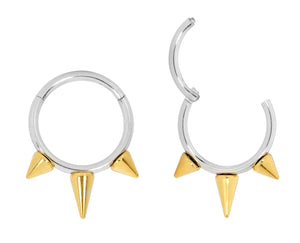 1 Pair 16G Stainless Steel Two Tone Spike Hinged Hoop Segment Rings Sleeper Earrings