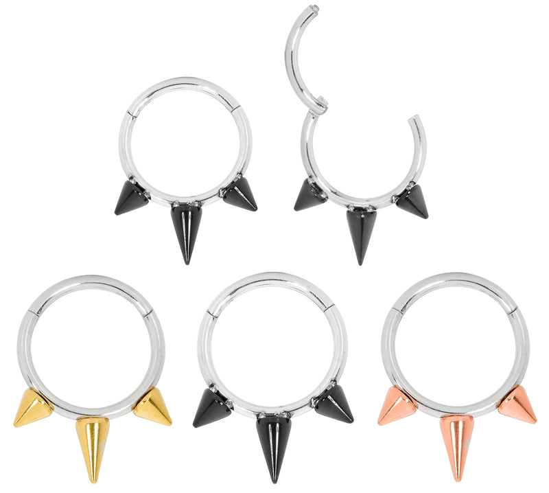 1 Pair 16G Stainless Steel Two Tone Spike Hinged Hoop Segment Rings Sleeper Earrings
