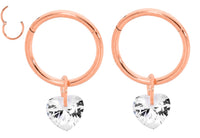 1 Pair 16G Stainless Steel Drop Gem Heart Hinged Hoop Segment Rings Sleeper Earrings