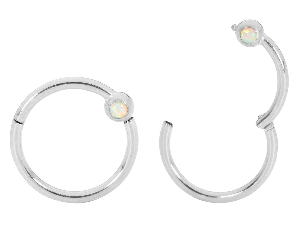 1 Pair 16G Stainless Steel Opal Hinged Hoop Segment Rings Sleeper Earrings