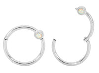1 Pair 16G Stainless Steel Opal Hinged Hoop Segment Rings Sleeper Earrings