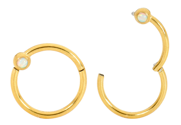 1 Pair 16G Stainless Steel Opal Hinged Hoop Segment Rings Sleeper Earrings