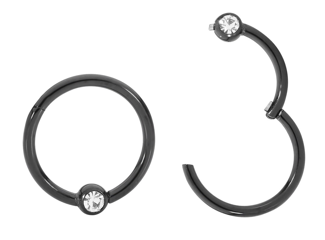 1 Pair 16G Stainless Steel Gem Ball Closure Ring BCR Hinged Hoop Segment Rings Sleeper Earrings