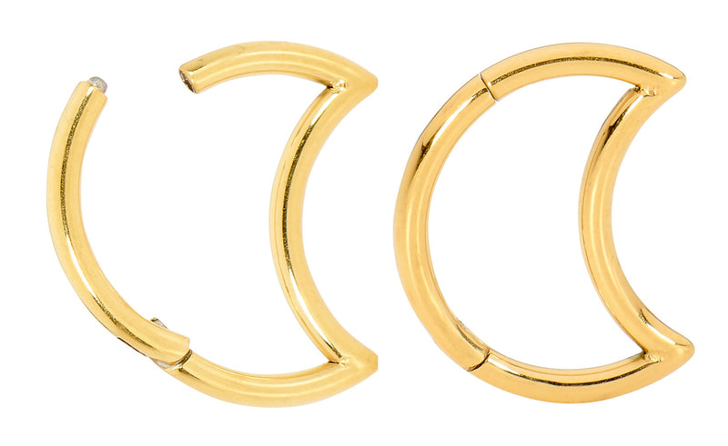 1 Pair 16G Stainless Steel Moon Hinged Hoop Segment Rings Sleeper Earrings