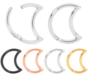 1 Pair 16G Stainless Steel Moon Hinged Hoop Segment Rings Sleeper Earrings