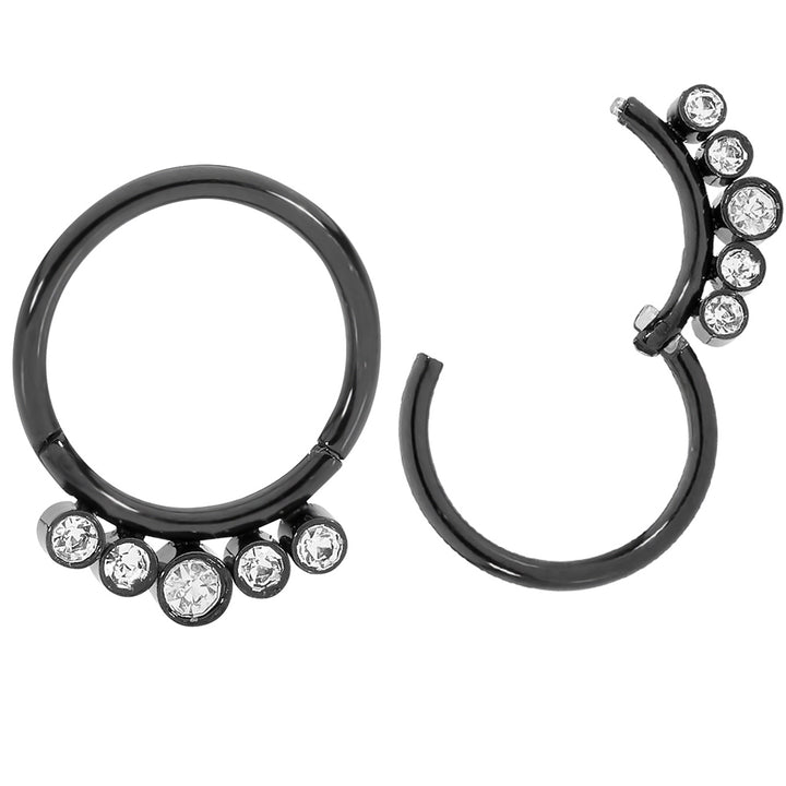 1 Pair 16G Stainless Steel 5 Gem Hinged Hoop Segment Rings Sleeper Earrings