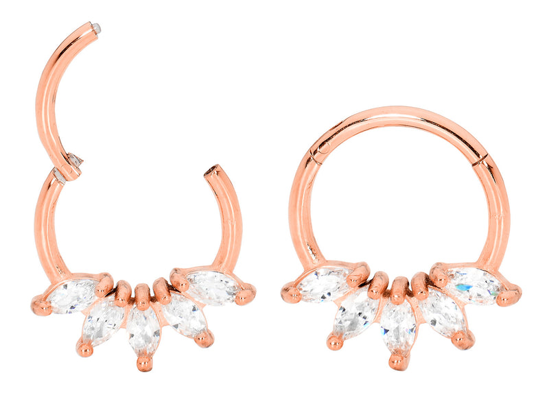 1 Pair 16G Stainless Steel Marquise Gem Hinged Hoop Segment Rings Sleeper Earrings