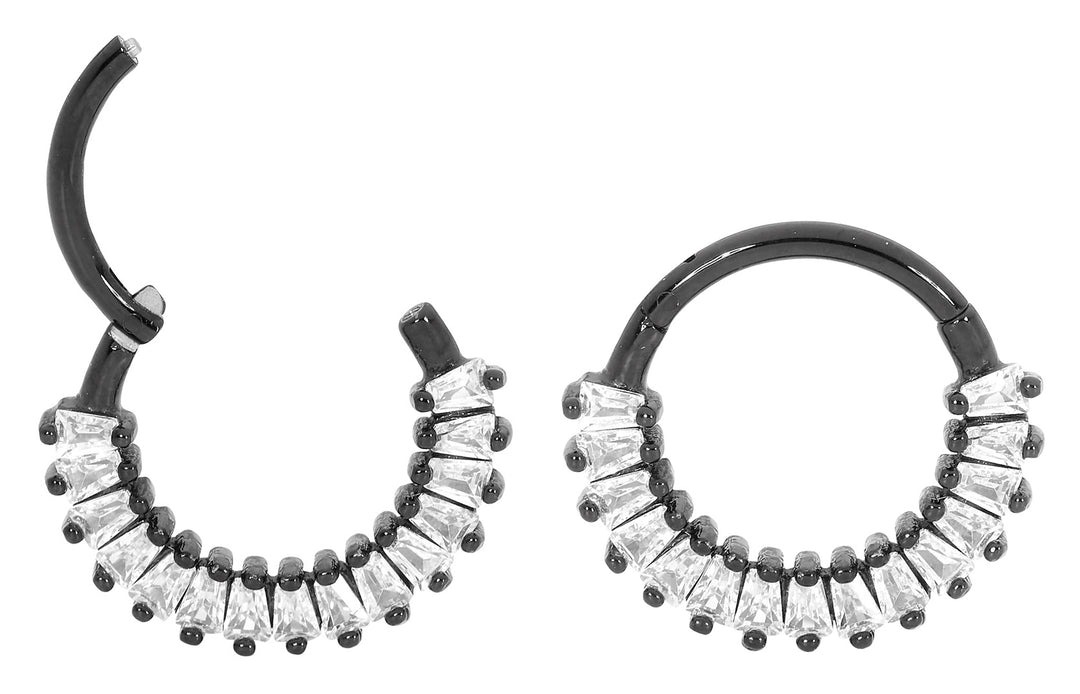 1 Pair 16G Stainless Steel Baguette Gem Hinged Hoop Segment Rings Sleeper Earrings