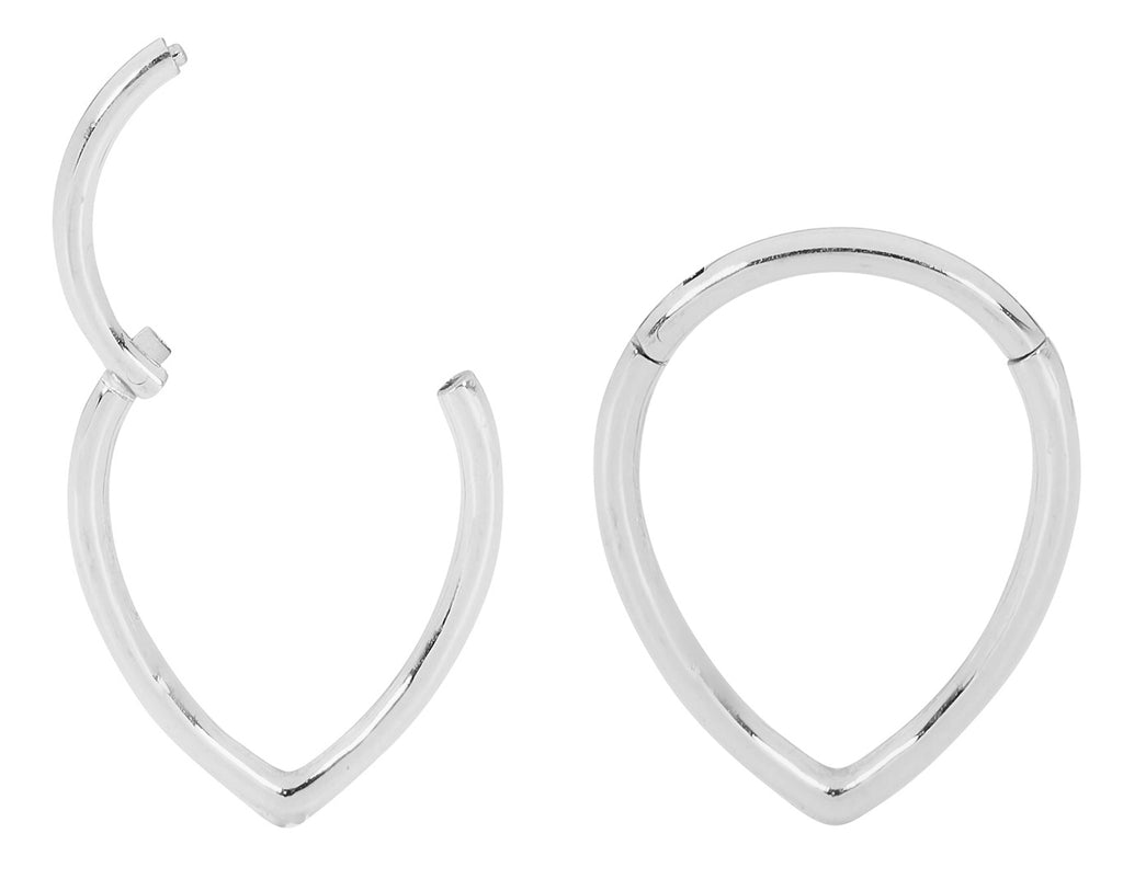 1 Pair 16G Stainless Steel Tear Drop Pear Shape Hinged Hoop Segment Rings Sleeper Earrings