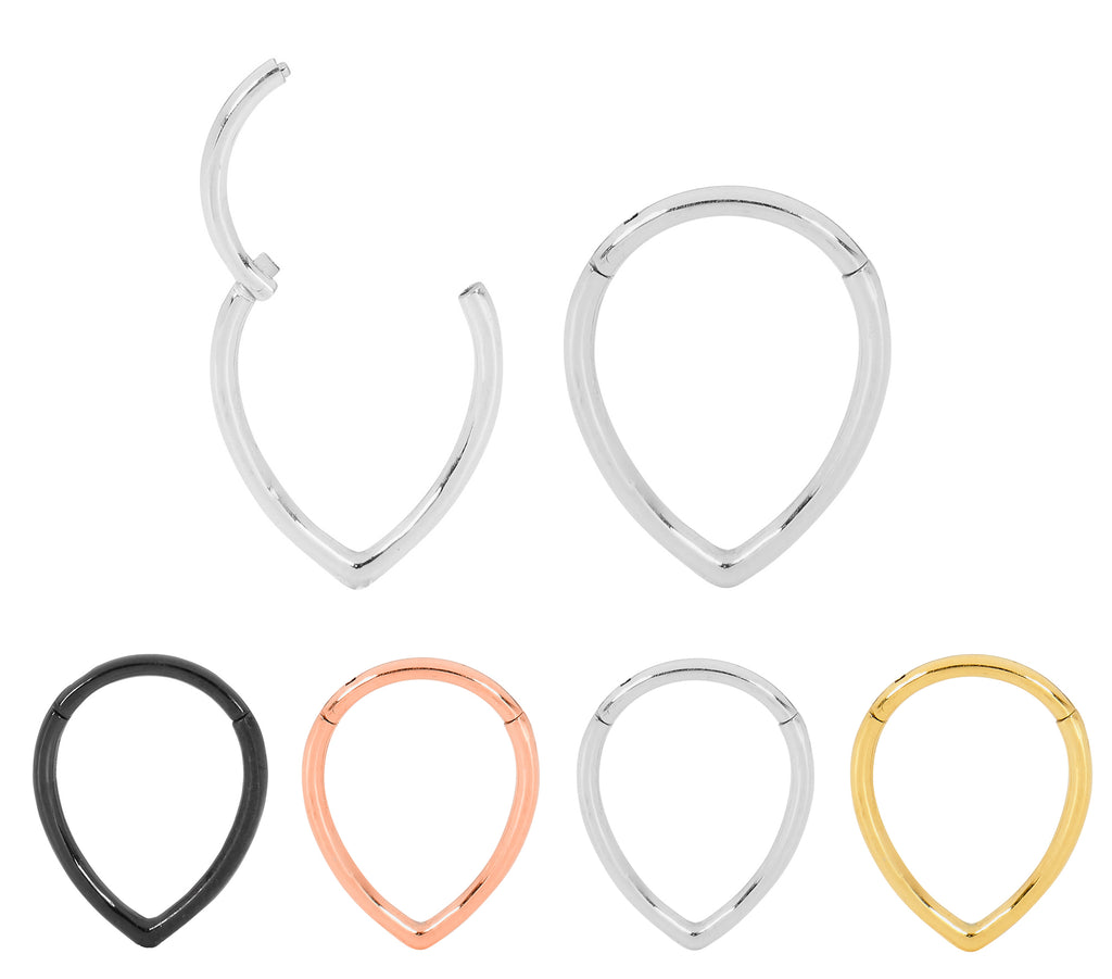 1 Pair 16G Stainless Steel Tear Drop Pear Shape Hinged Hoop Segment Rings Sleeper Earrings