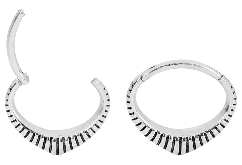 1 Pair 16G Stainless Steel Oval Ribbed Hinged Hoop Segment Rings Sleeper Earrings