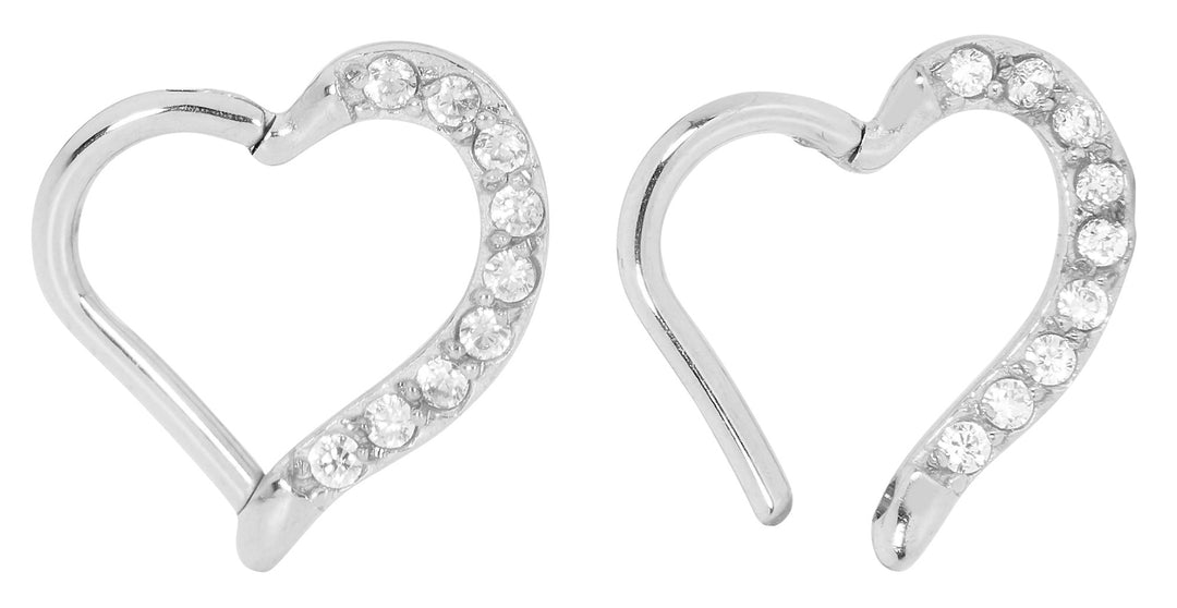 1 Pair 16G Stainless Steel Gem Love Heart Hinged Hoop Segment Rings Sleeper Earrings