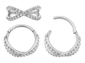 1 Pair 16G Stainless Steel Double Cross Over Hinged Hoop Segment Rings Sleeper Earrings