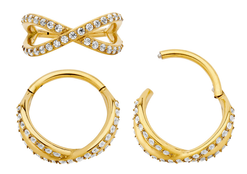 1 Pair 16G Stainless Steel Double Cross Over Hinged Hoop Segment Rings Sleeper Earrings