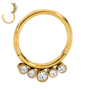 1 Piece 16G Stainless Steel 5 Gem Hinged Hoop Segment Ring Piercing Earring