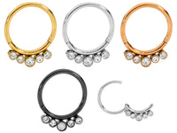 1 Piece 16G Stainless Steel 5 Gem Hinged Hoop Segment Ring Piercing Earring