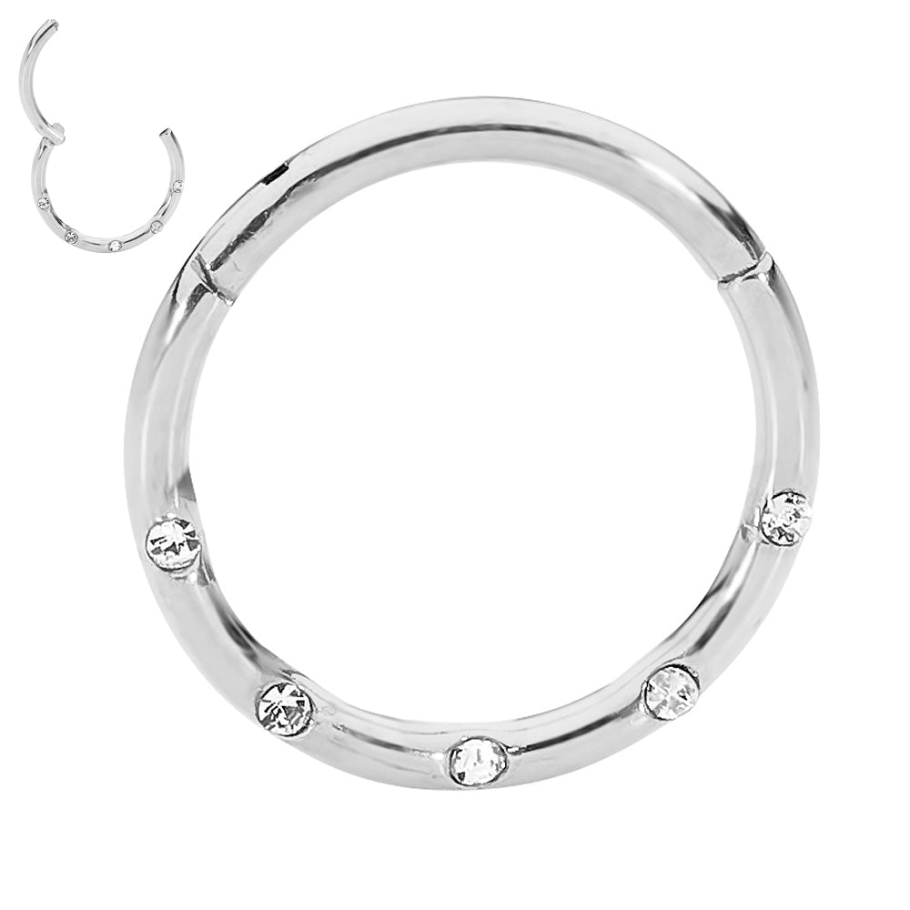 1 Piece 16G Stainless Steel Gem Hinged Hoop Segment Ring Piercing Earring
