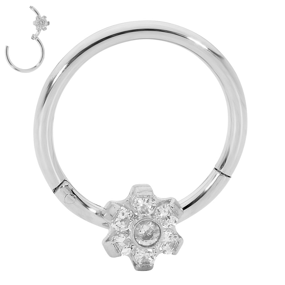 1 Piece 16G Stainless Steel Flower Gem Hinged Hoop Segment Ring Piercing Earring