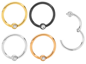 1 Piece 16G Stainless Steel Gem BCR Ball Closure Ring Hinged Hoop Segment Ring Piercing Earring