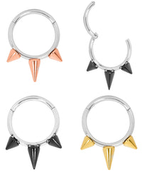 1 Piece 16G Stainless Steel Two Tone Spike Hinged Hoop Segment Ring Piercing Earring