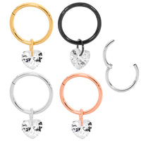 1 Piece 16G Stainless Steel Gem Heart Hinged Hoop Segment Ring Piercing Earring