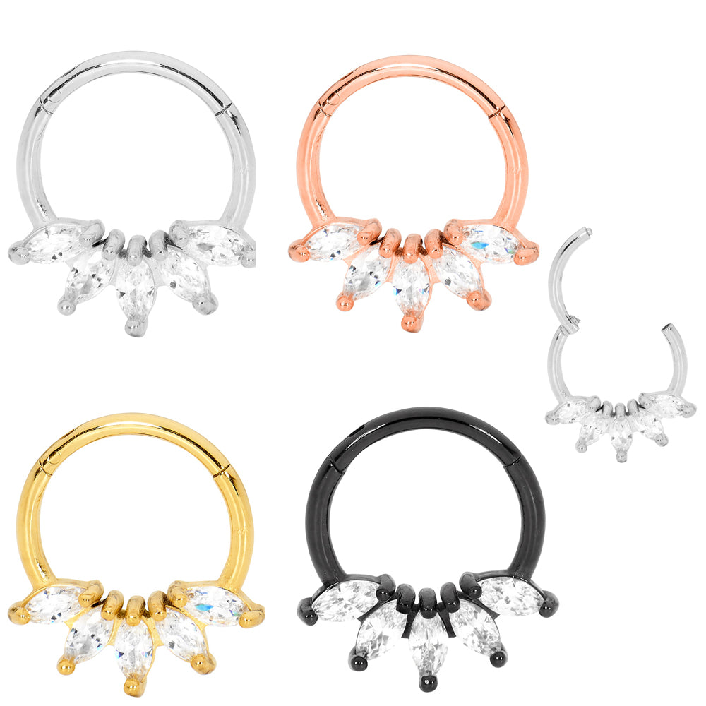 1 Piece 16G Stainless Steel Marquise Gem Hinged Hoop Segment Ring Piercing Earring