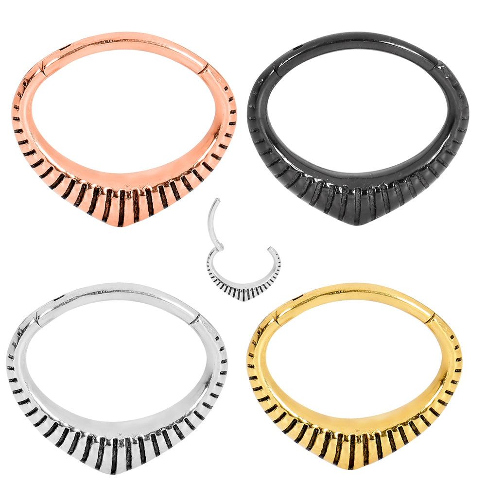 1 Piece 16G Stainless Steel Ribbed Oval Hinged Hoop Segment Ring Piercing Earring